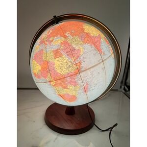 Vintage Replogle 12 Inch Library Globe Illuminated World Globe Wood Base
